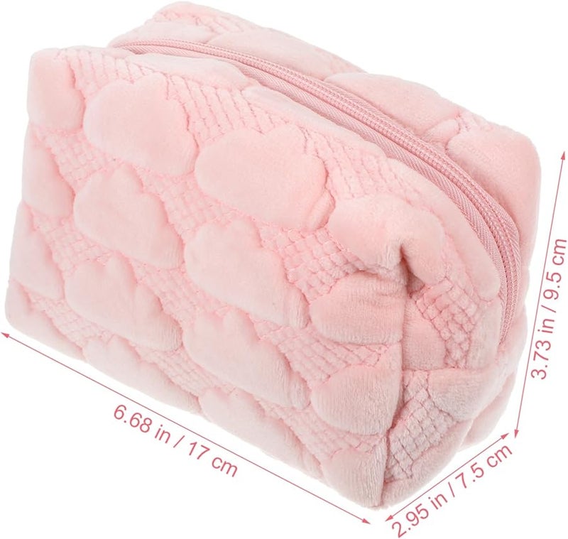 Veemoon Plush Pink Makeup Bag Travel Cosmetic Pouch Ample Storage For Women - Image 2